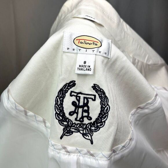 Talbots Off White Navy Style Blazer Jacket Womens Button Up Blue Trim NWOT - Picture 8 of 9